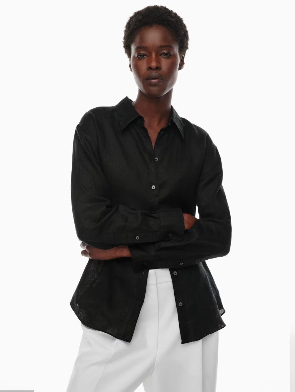 NWT! Aritzia Babaton Black Essential Relaxed Linen Shirt Blouse Top Size XXS